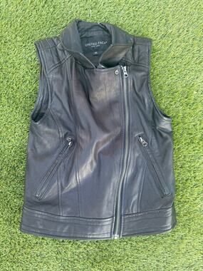 Genuine Leather Black Biking Motorcycle Classic Vest United Face Women's Sz XS